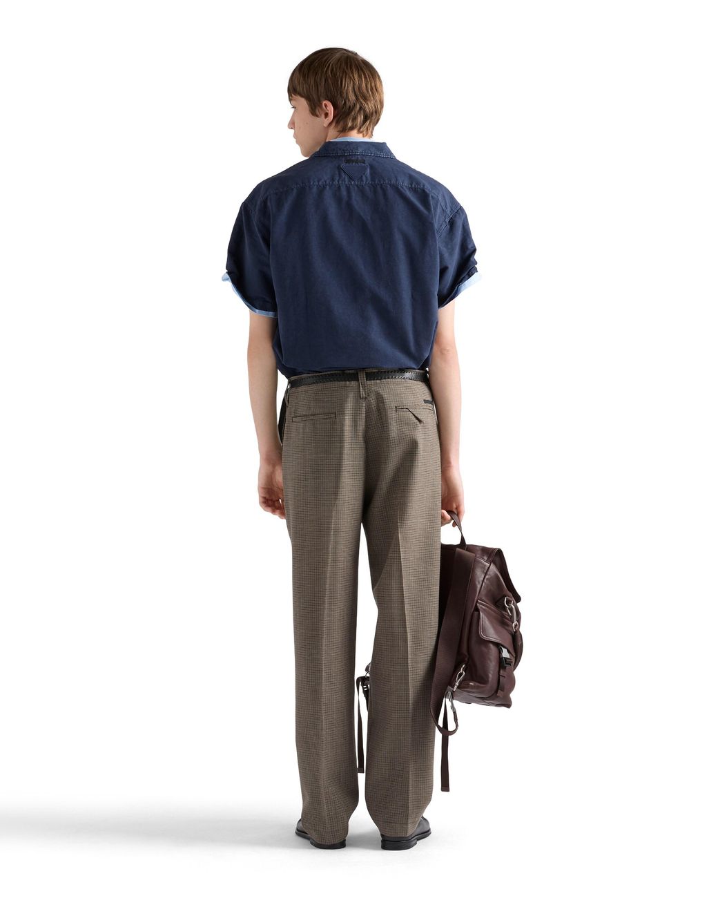 Prada Blue Short-Sleeved Cotton Zipper Shirt for men