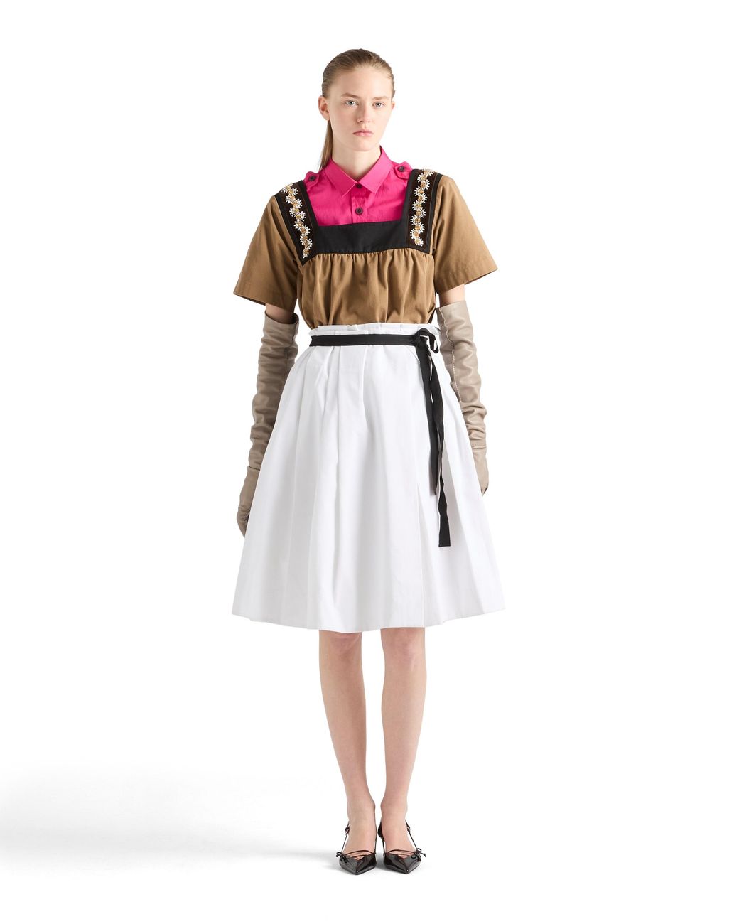 Prada White Belted Gabardine Skirt