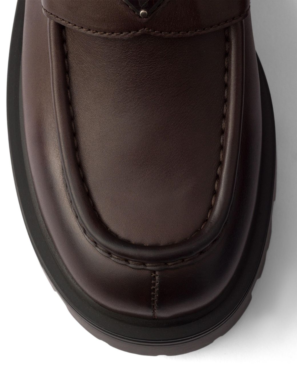 Prada Brown Stride Leather Loafers, Teak