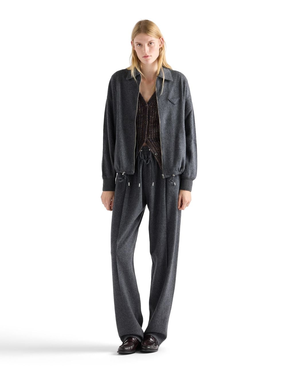 Prada Blue Wool And Cashmere Blouson Jacket