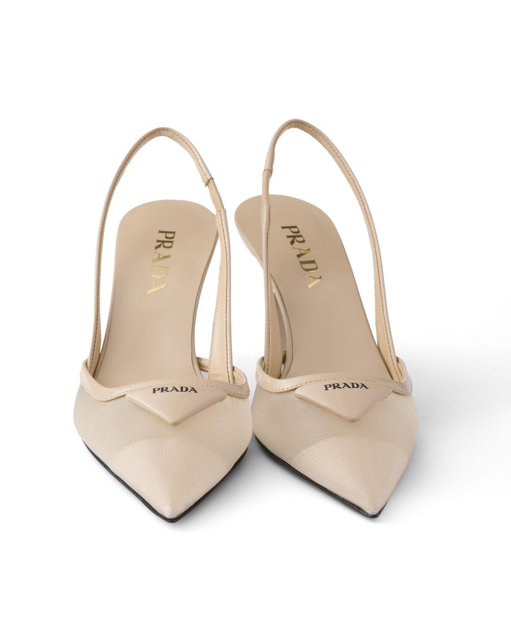 Prada White Mesh Fabric Slingback Pumps, Travertine Stone