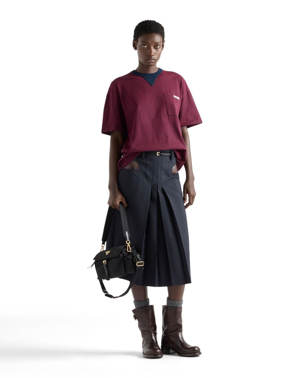 Prada Purple Oversized Striped Jersey T-Shirt