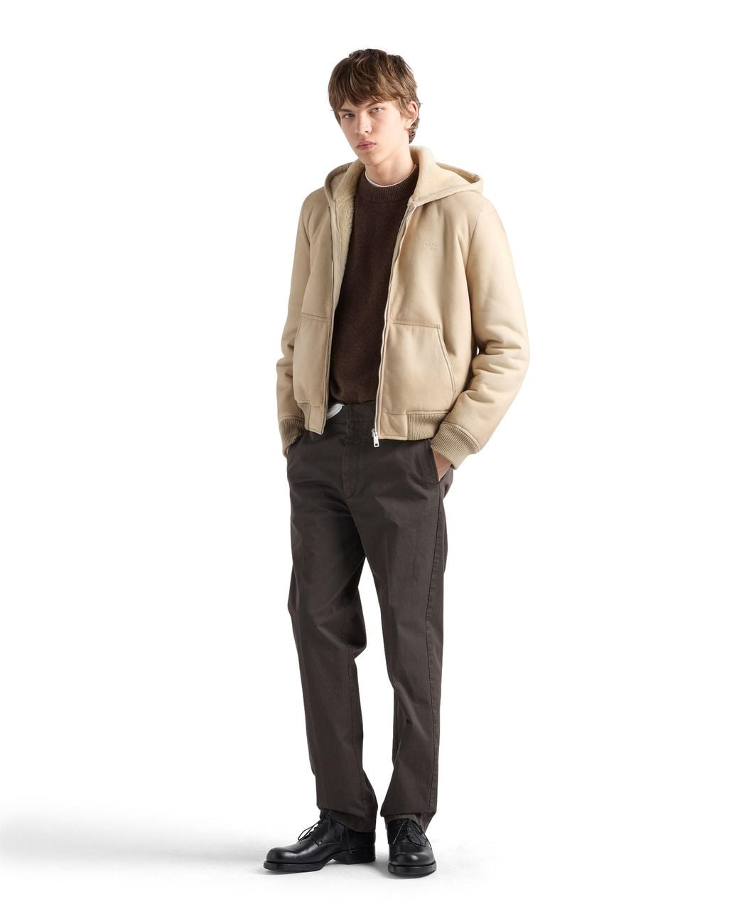 Prada Natural Shearling Bomber Jacket for men