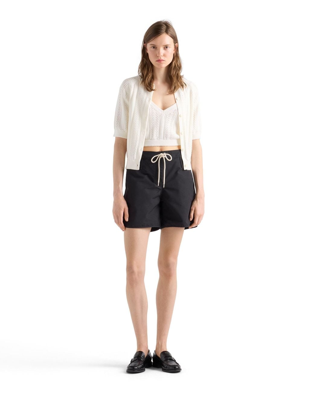 Prada White Short-Sleeved Openwork Cotton Cardigan
