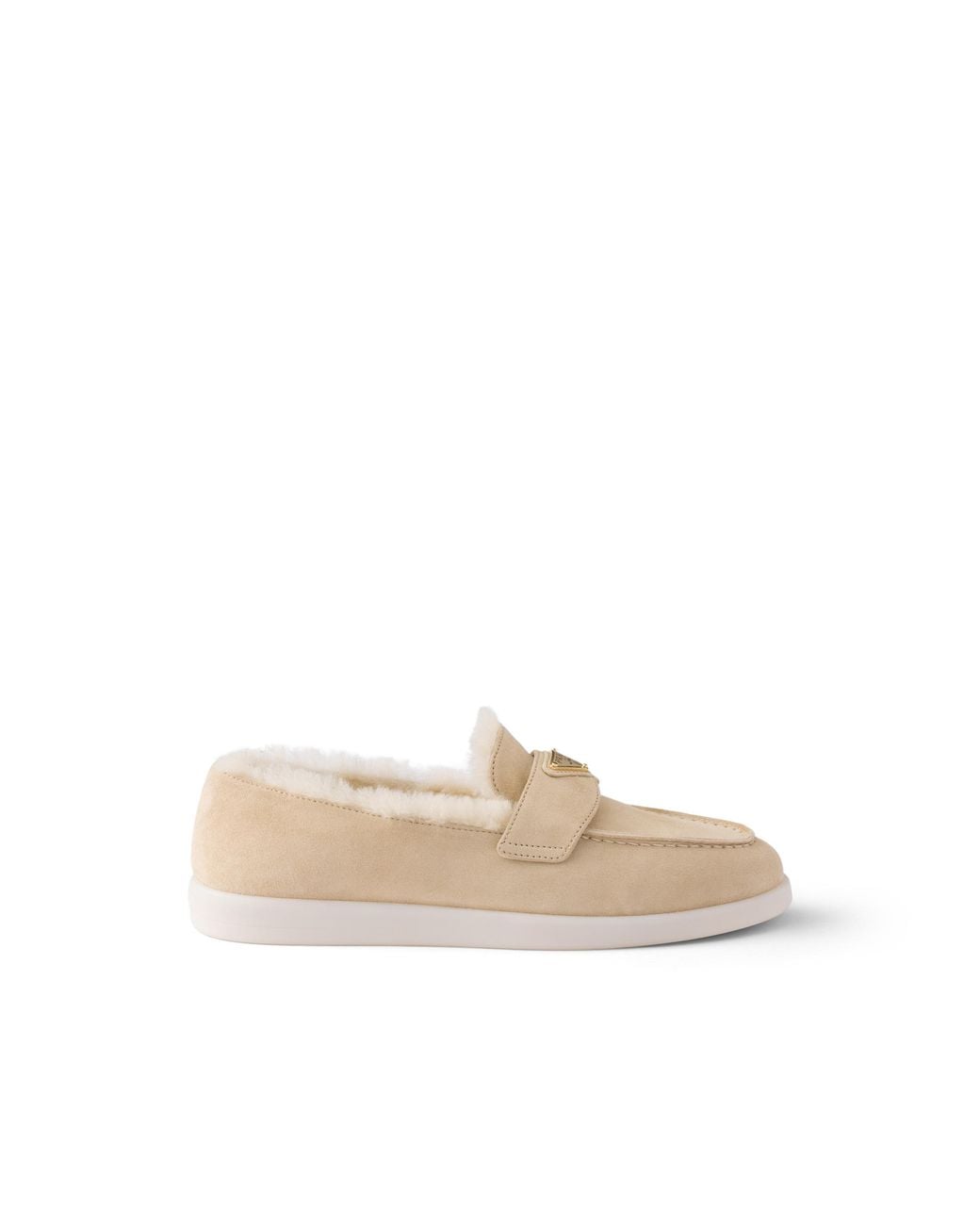 Prada White Suede And Shearling Loafers