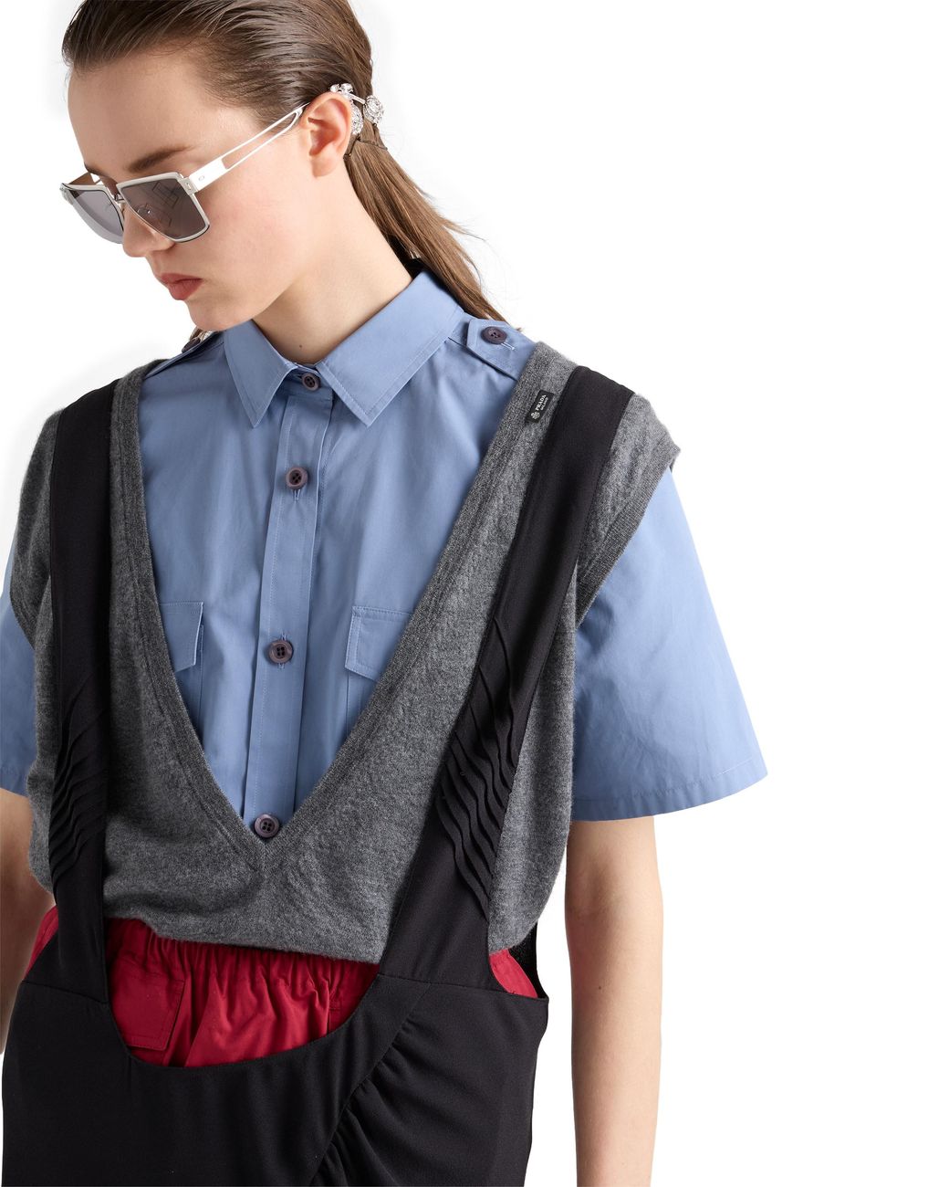 Prada Black Satin Sablé Dress With Suspenders