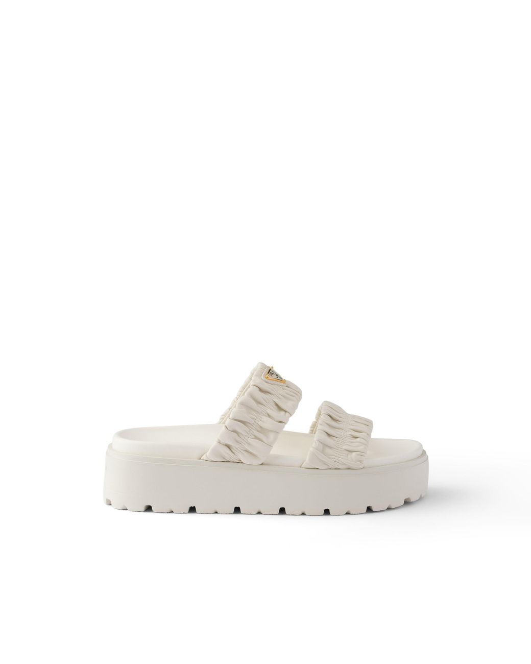 Prada White Matelassé Nappa Leather Flatform Slides