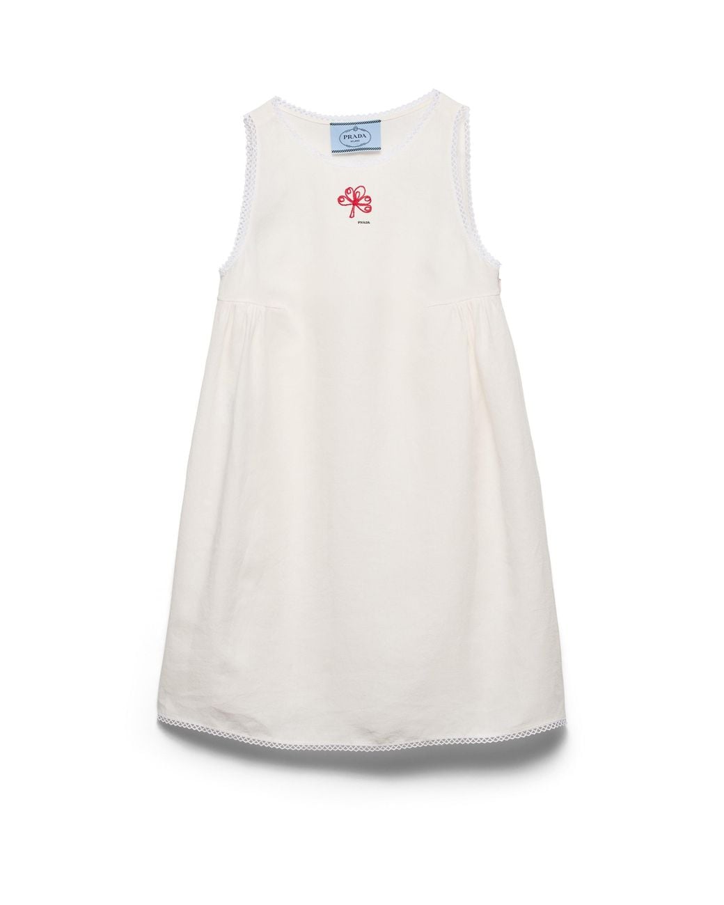 Prada White Embroidered Slubbed Canvas Mini-Dress