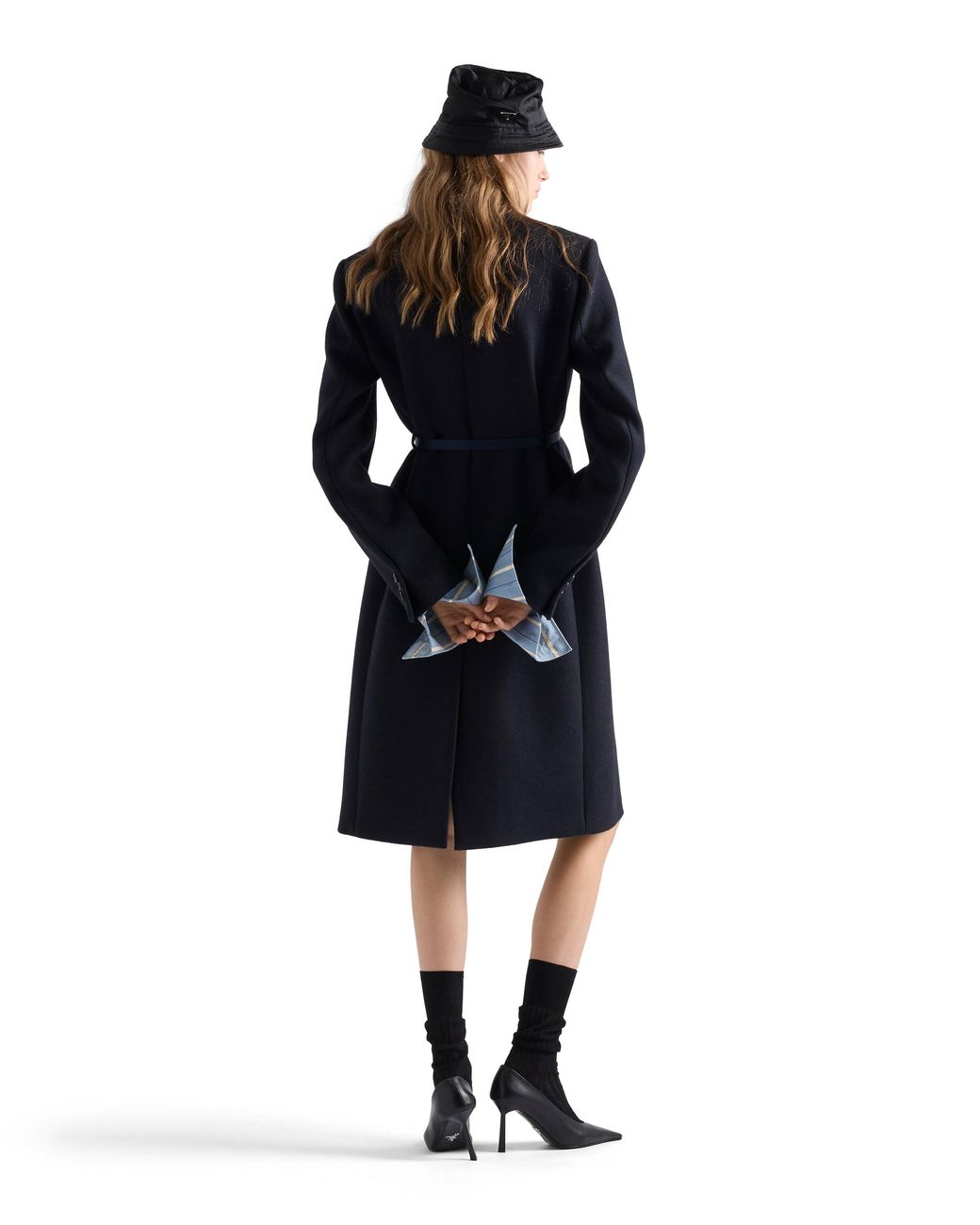 Prada Blue Single-Breasted Embroidered Double Wool Coat