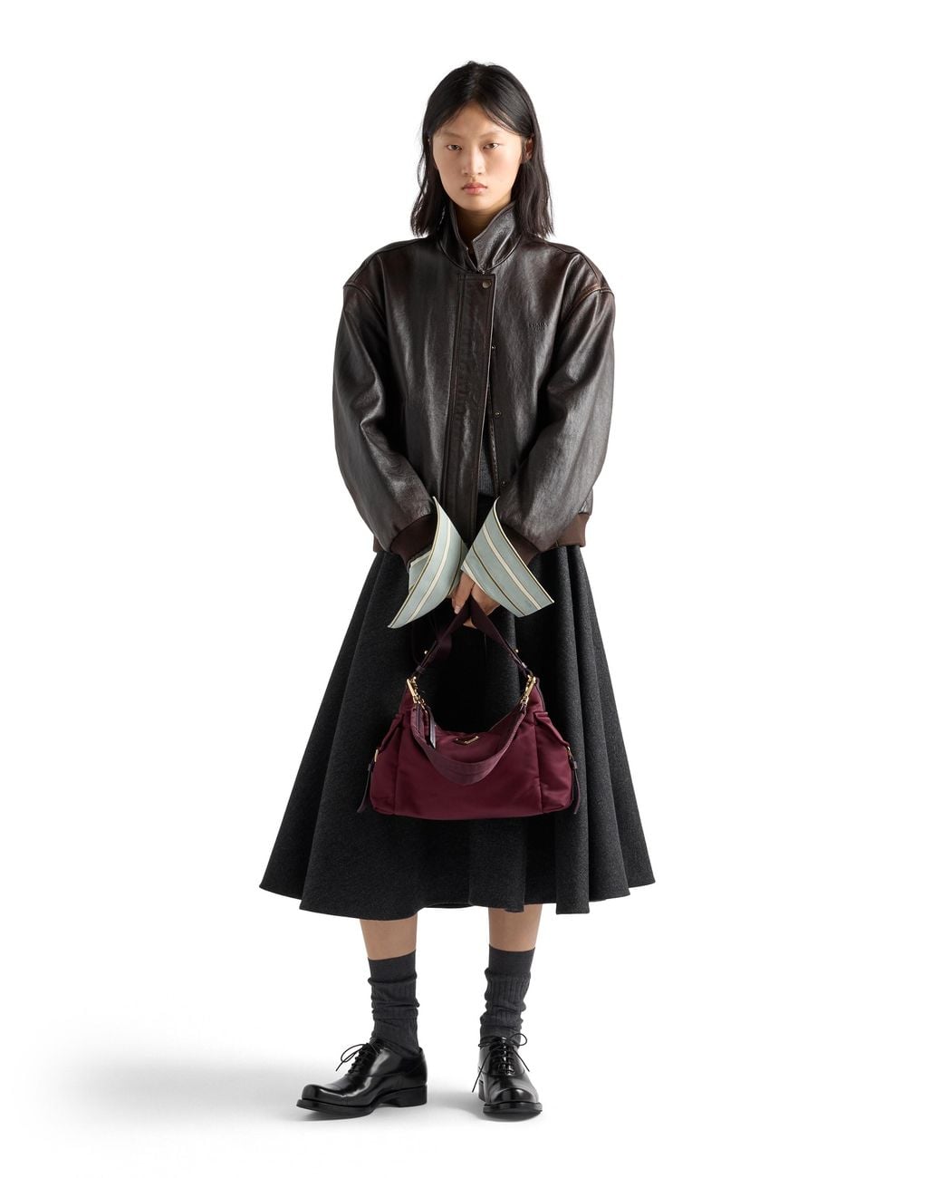 Prada Purple Explore Large Re-Nylon And Leather Bag, Burgundy