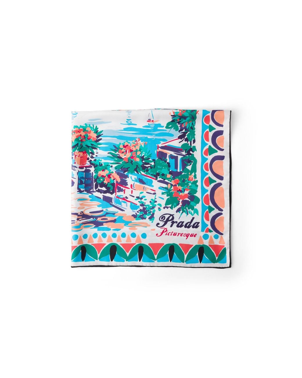 Prada Blue Printed Silk Twill Scarf, 90 X 90 Cm