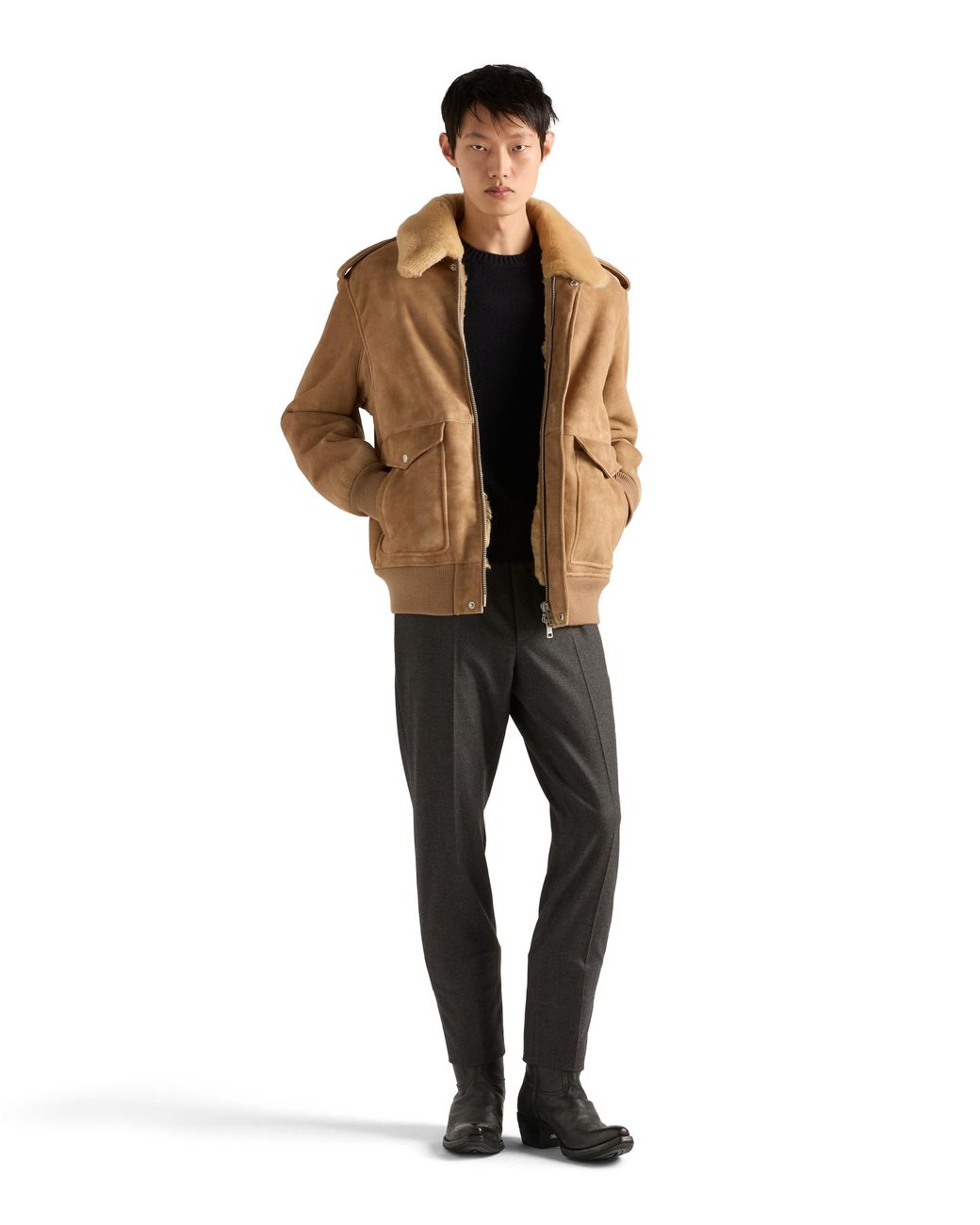 Prada Natural Suede And Shearling Bomber Jacket for men