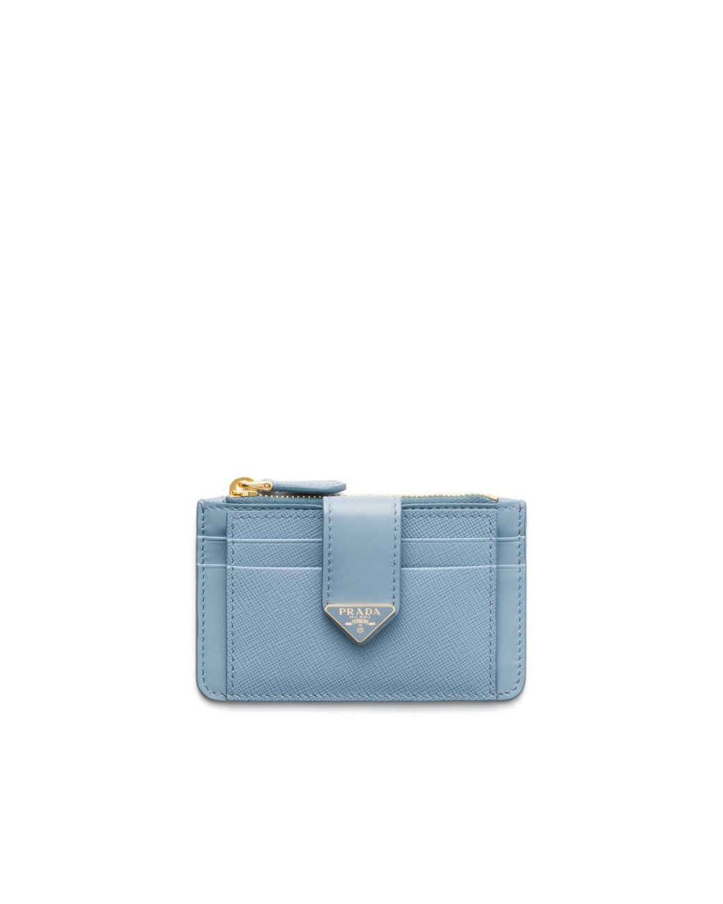 Prada Blue Saffiano And Smooth Leather Card Holder