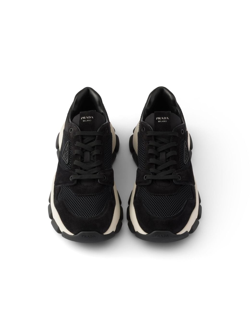 Prada Black Mesh Fabric And Suede Sneakers