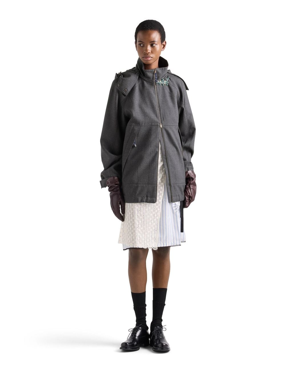 Prada Gray Mélange Hopsack Wool Jacket, Slate