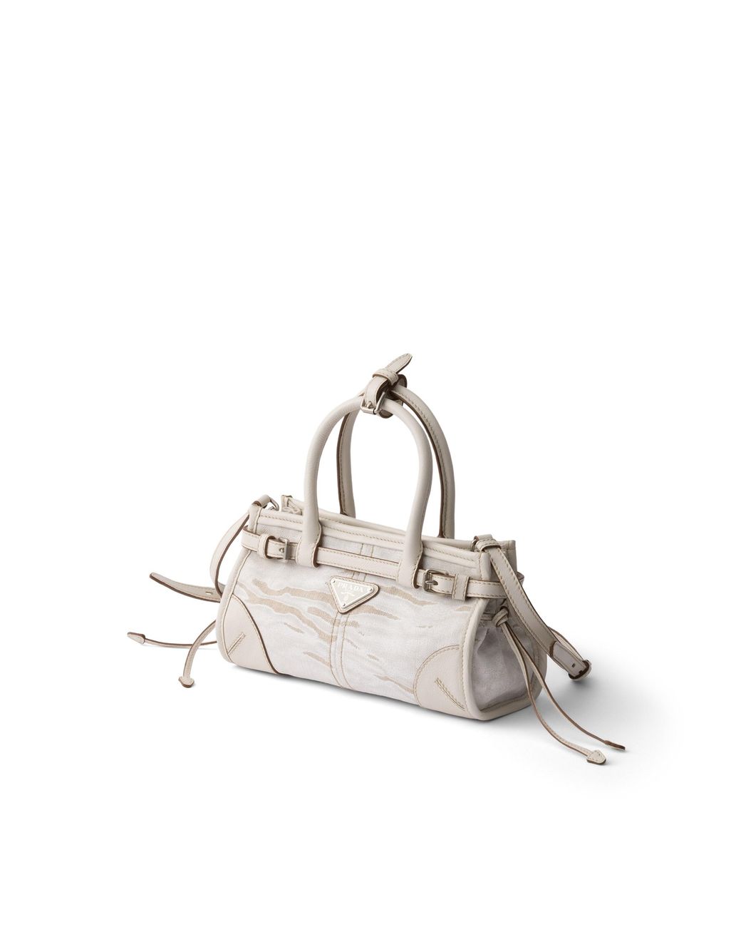 Prada White Bonnie Small Printed Linen And Leather Handbag