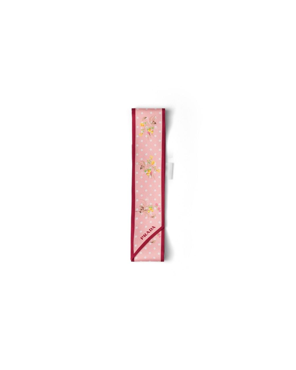 Prada White Printed Silk Twill Skinny Scarf
