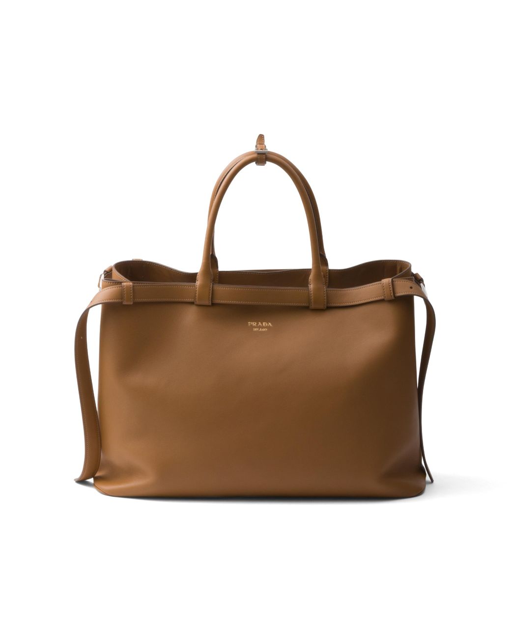 Prada Brown Buckle Leather Handbag With Double Belt for men