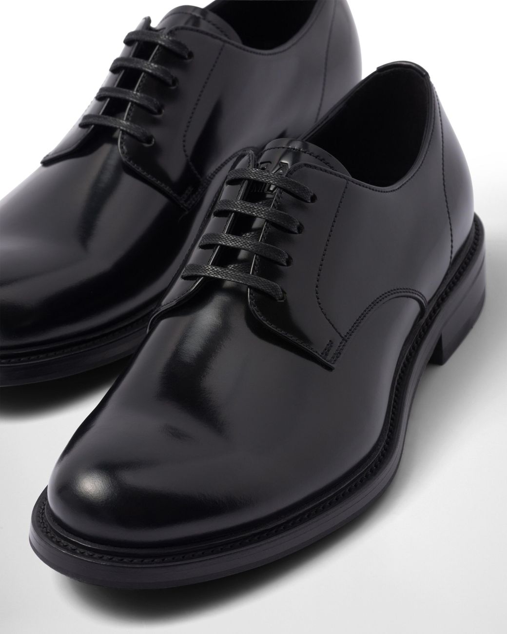 Prada Black Brushed Leather Lace-Up Shoes for men