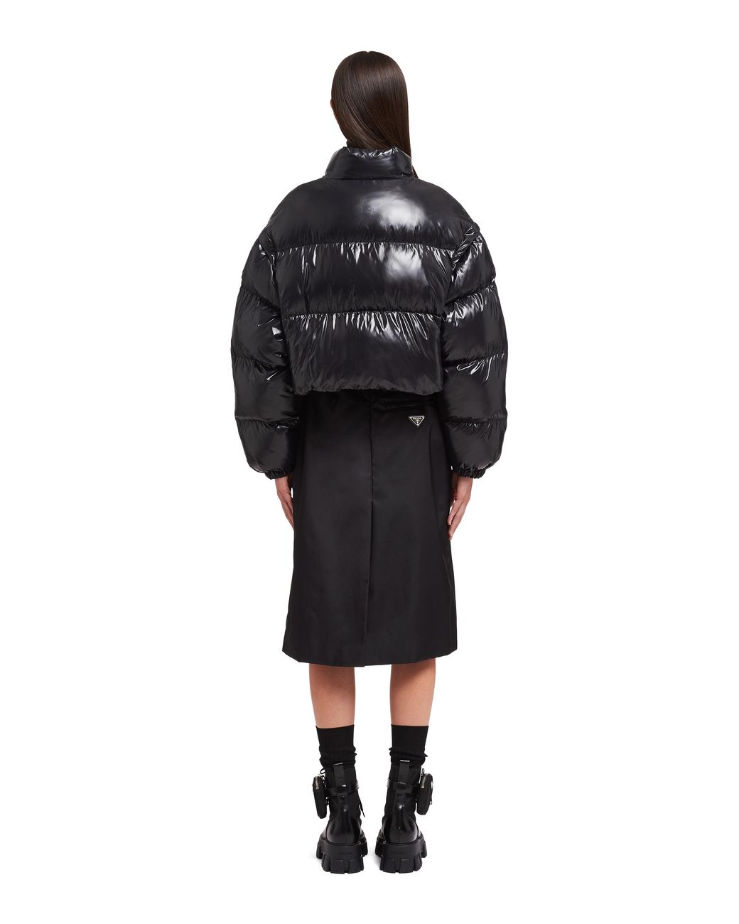 Chaqueta De Plumón Corta Convertible De Re-Nylon, Mujer, Talla Prada de color Black