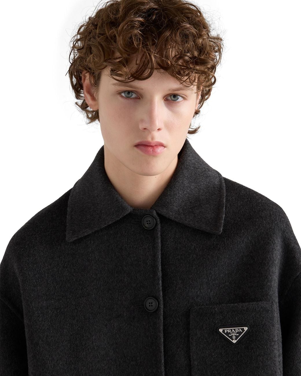 Prada Blue Single-Breasted Double Cashwool Caban Jacket
