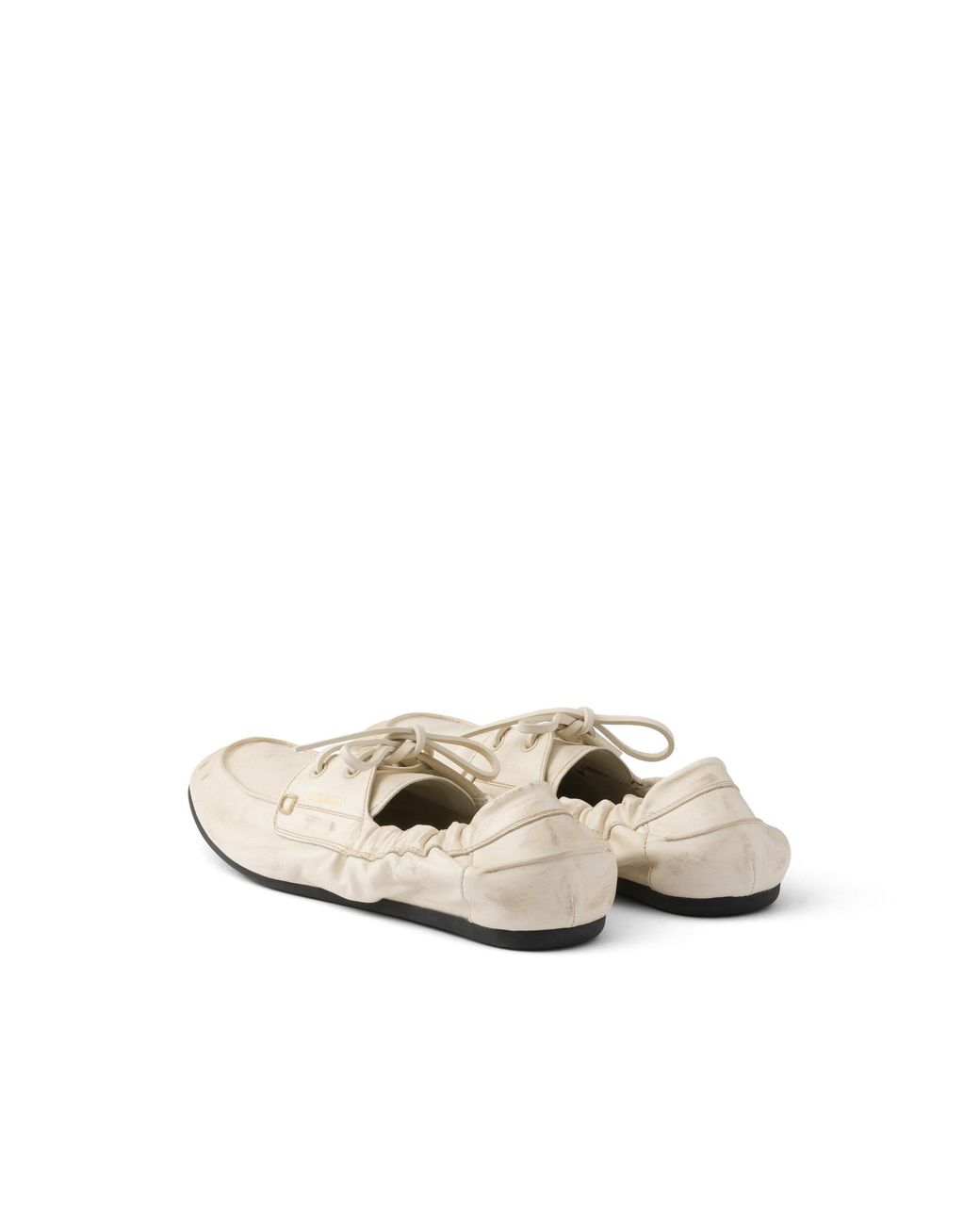 Prada White Shuffle Antiqued Leather Boat Shoes