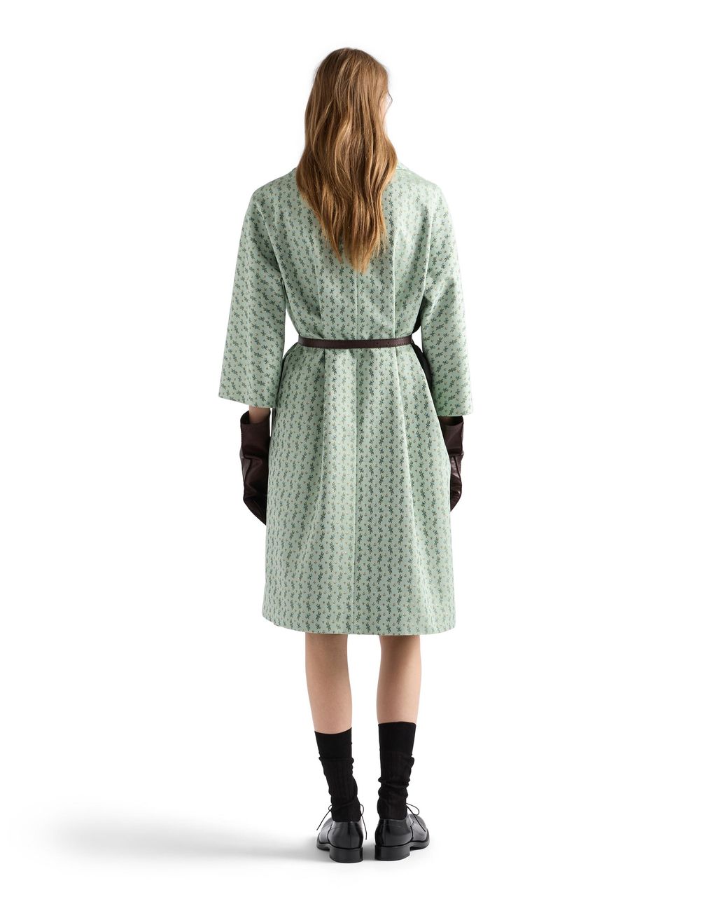 Prada Blue Single-Breasted Floral Jacquard Duchesse Coat
