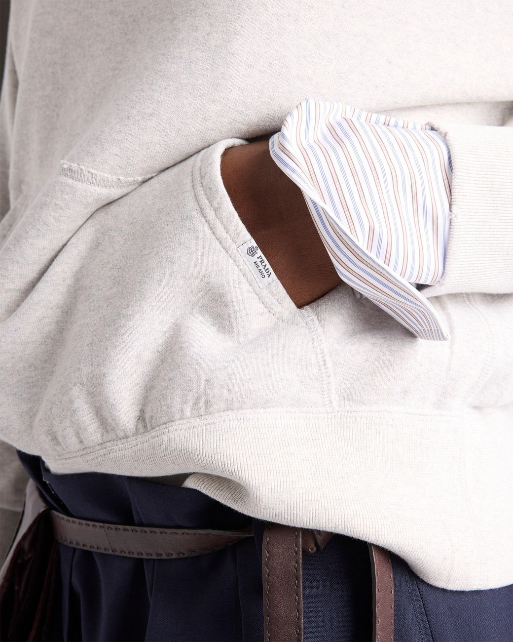 Prada White Cotton Fleece Hoodie With Jewel Brooch, Marble