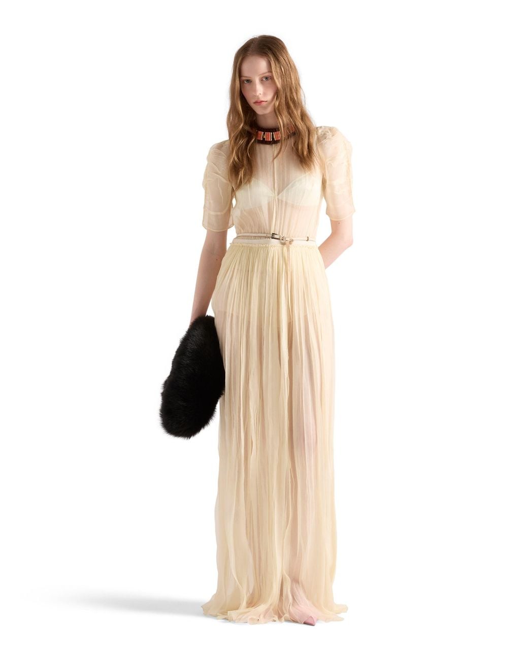 Prada White Long Silk Chiffon Dress