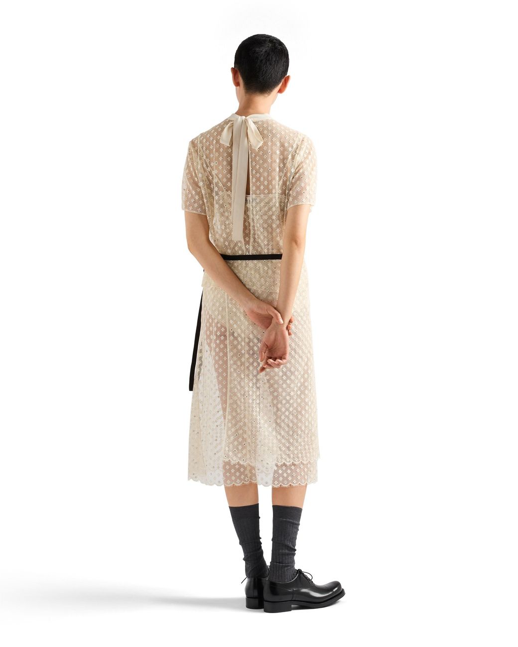 Prada White Embroidered Lace Top, Natural