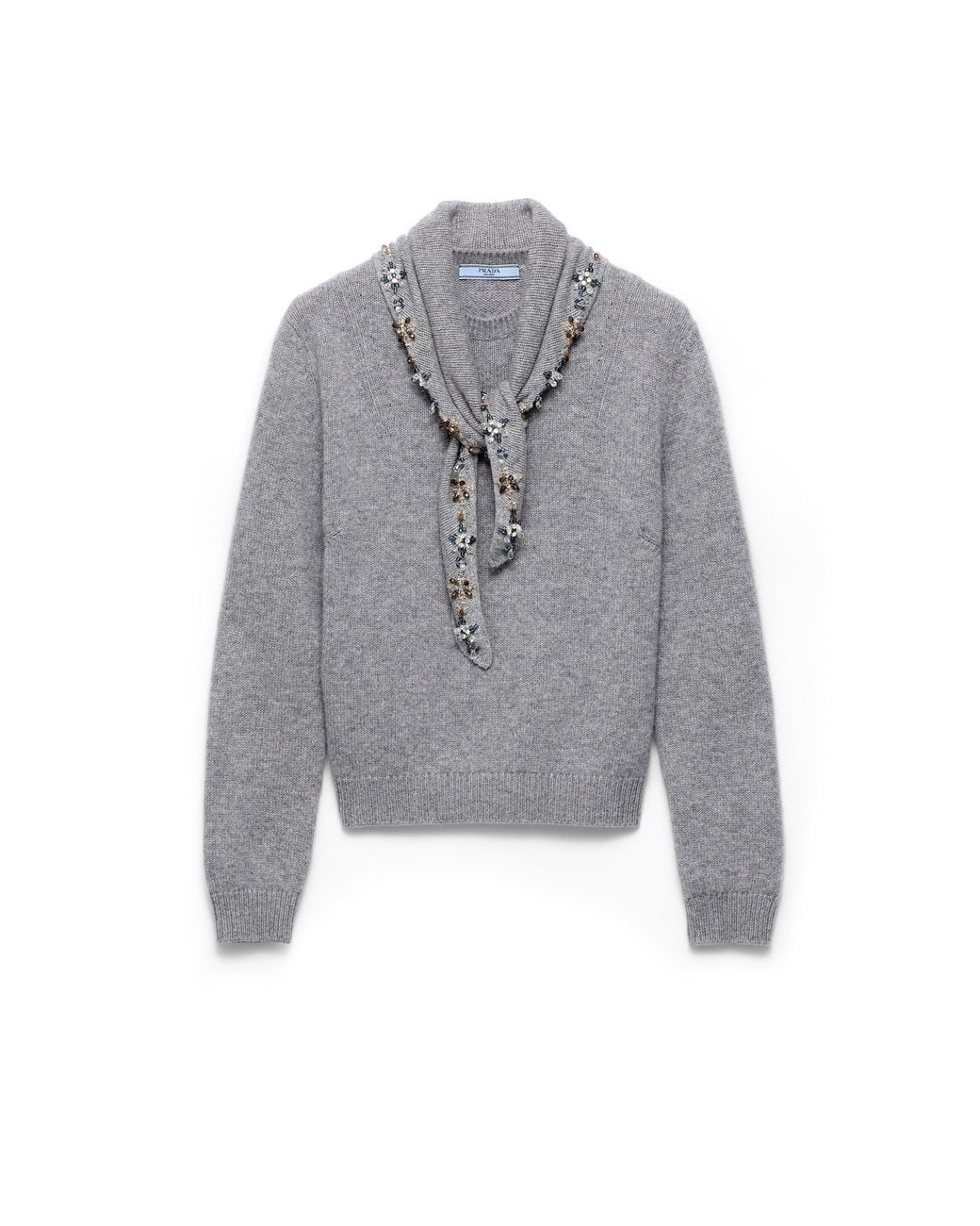 Prada Gray Cashmere Crew-Neck Sweater With Scarf