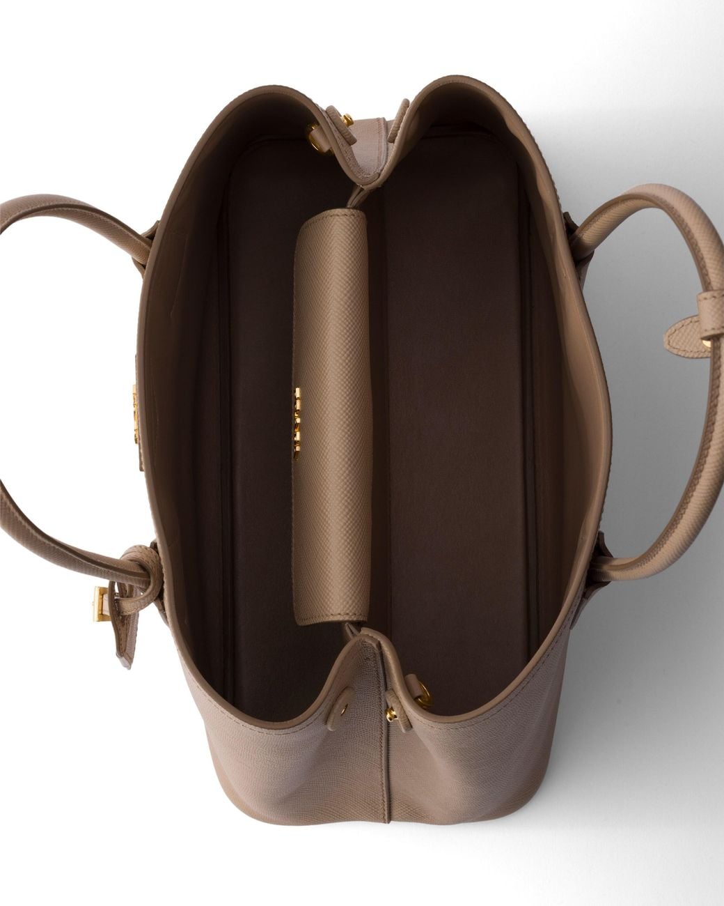 Prada Natural Double Medium Saffiano Leather Bag, Cameo