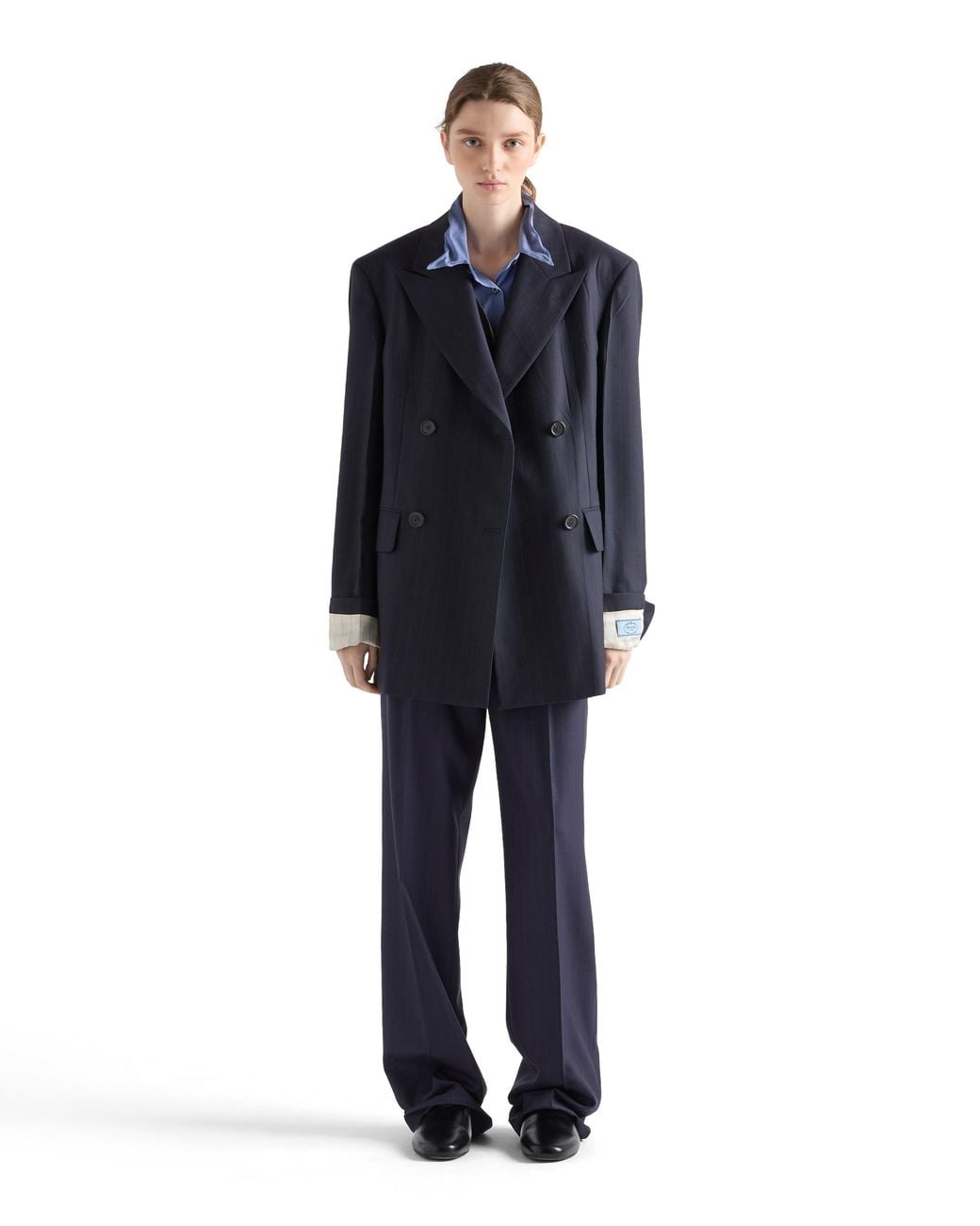 Prada Blue Wool Pinstripe Pants