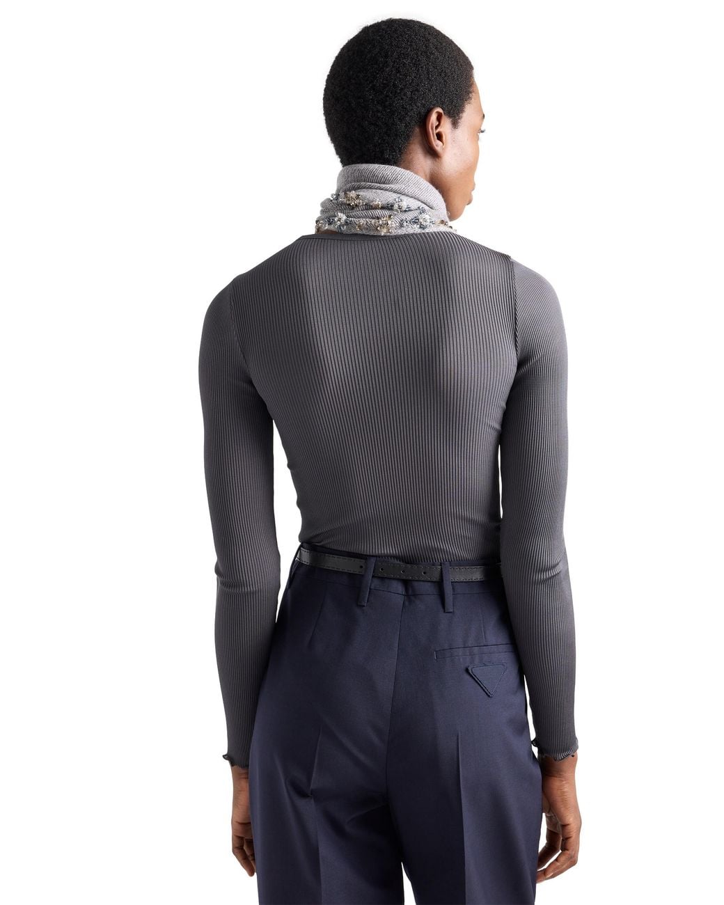 Prada Blue Ribbed Knit Top