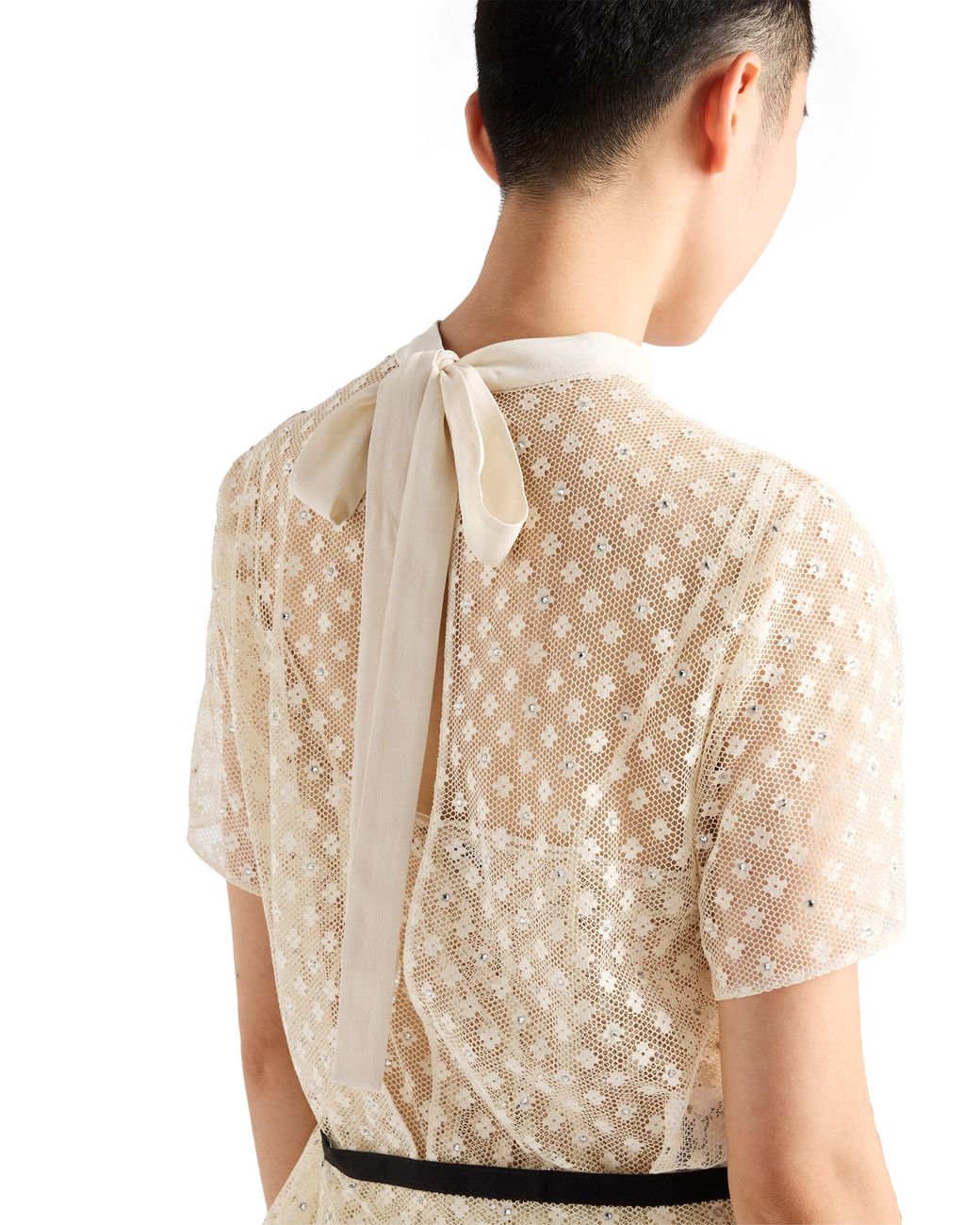 Prada White Embroidered Lace Top, Natural
