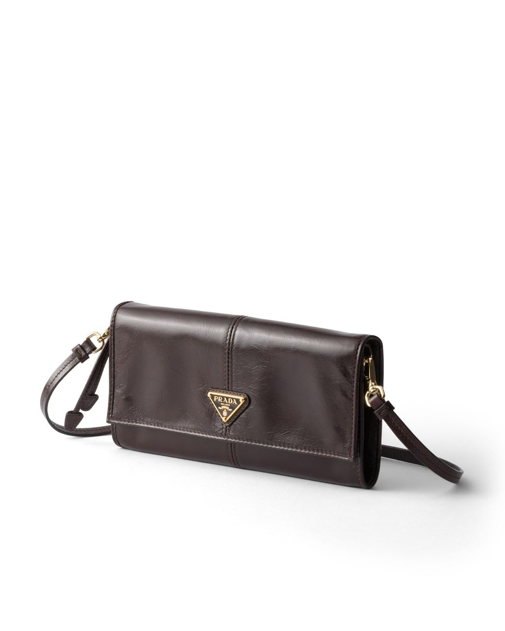 Prada Black Leather Wallet With Shoulder Strap
