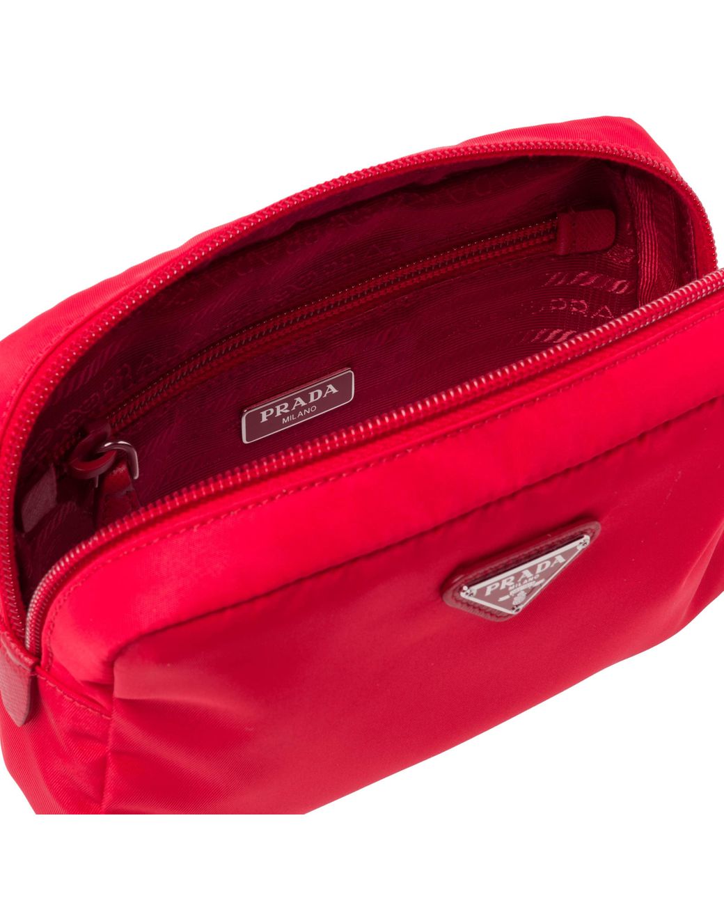 Prada Leather Fabric Cosmetic Pouch in Red Lyst