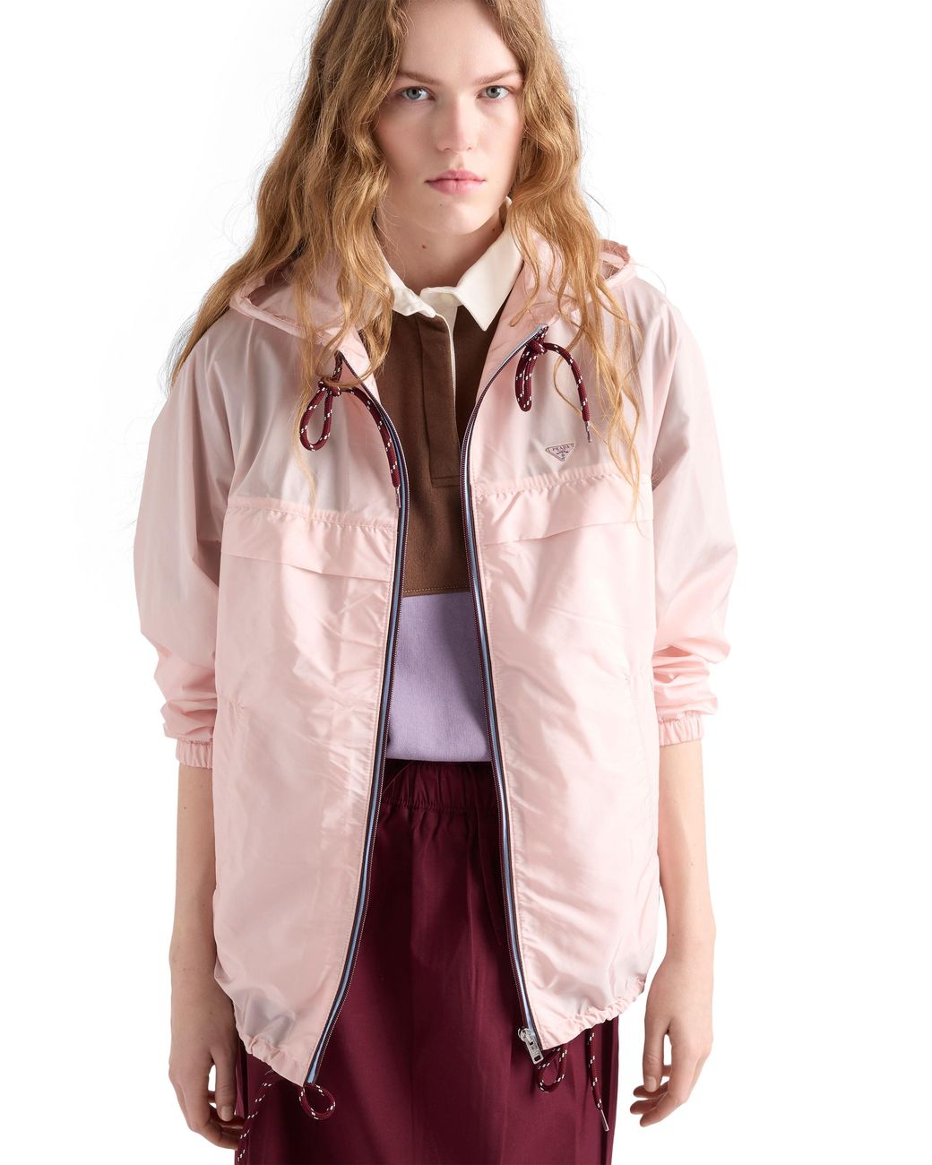 Prada Pink Lightweight Re-Nylon Hooded Raincoat, Alabaster