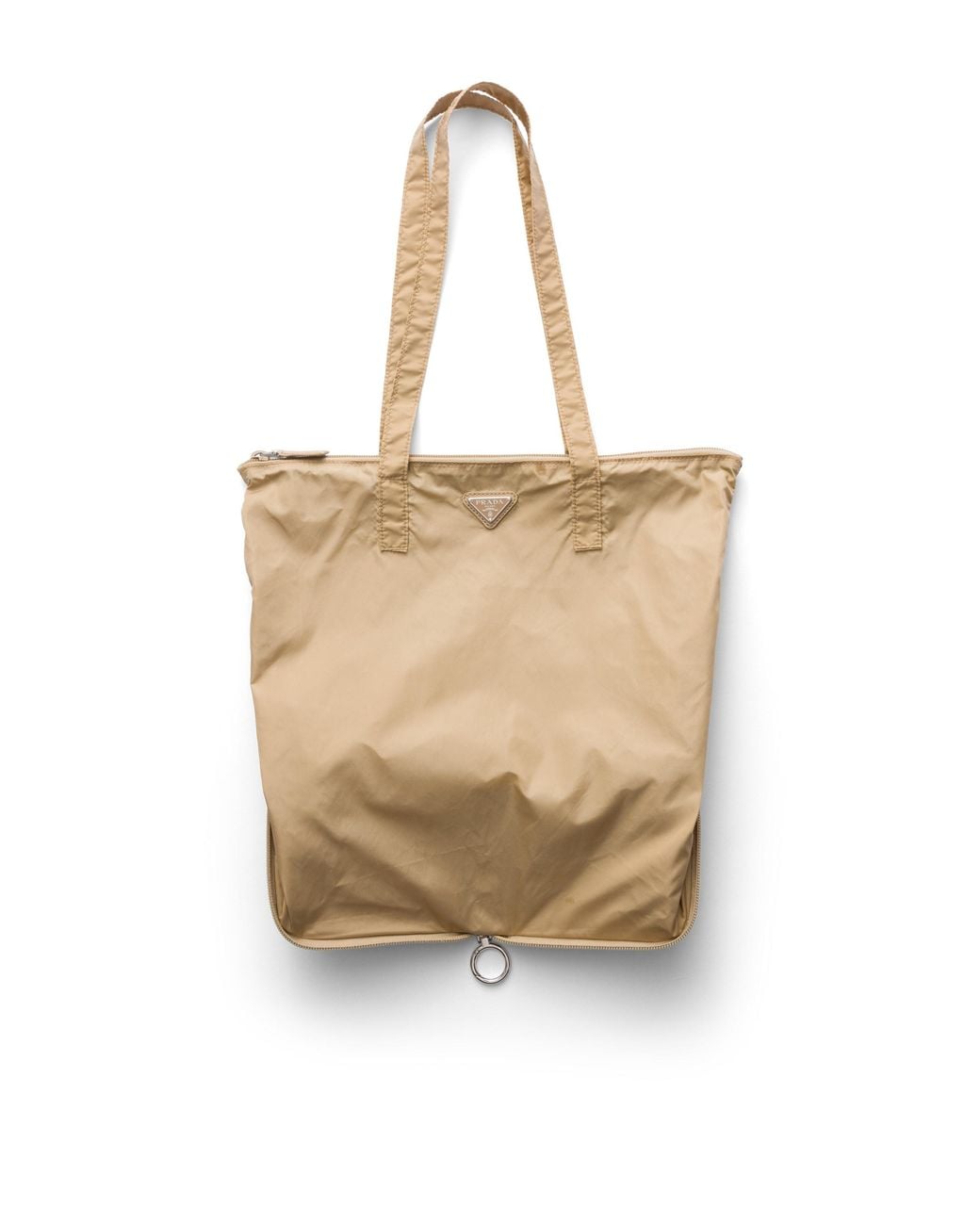 Prada Natural Saffiano Leather Pendant With Re-Nylon Tote Bag