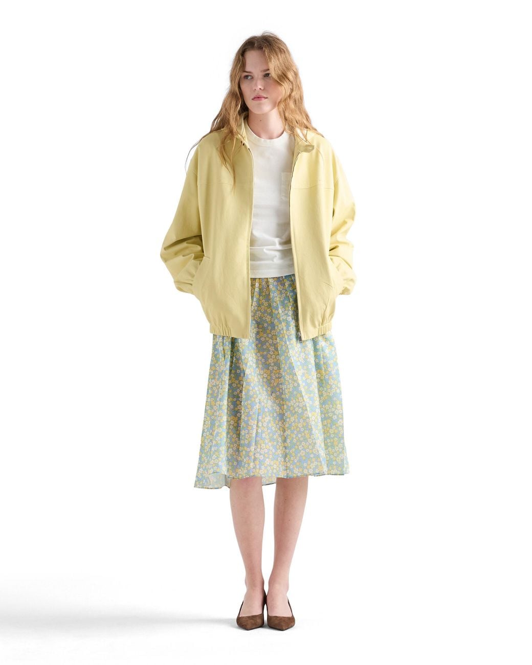 Prada Green Full Floral Print Re-Nylon Skirt Cream