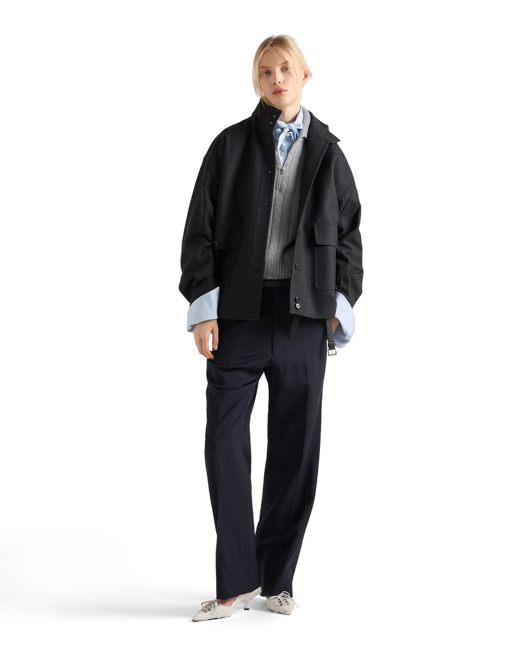 Prada Black Re-Wool Blouson Jacket, Anthracite