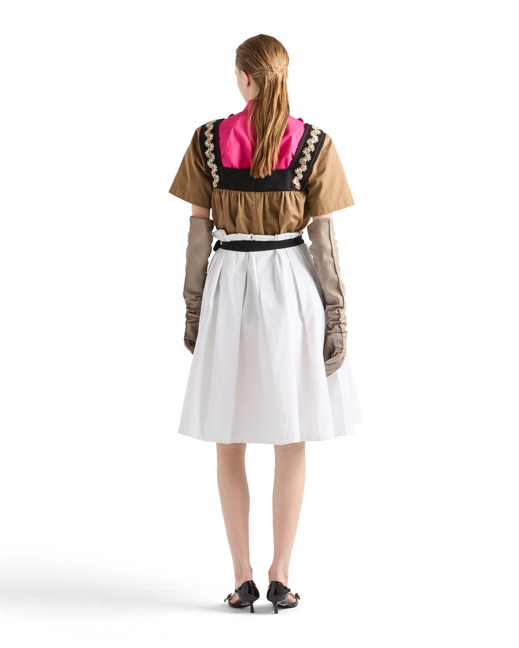 Prada White Belted Gabardine Skirt
