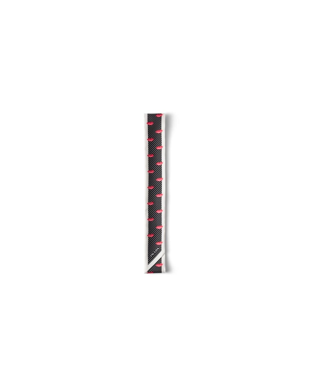 Prada White Printed Silk Twill Skinny Scarf