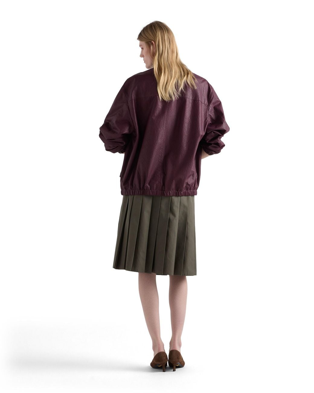 Prada Green Pleated Poplin Midi-Skirt, Forest