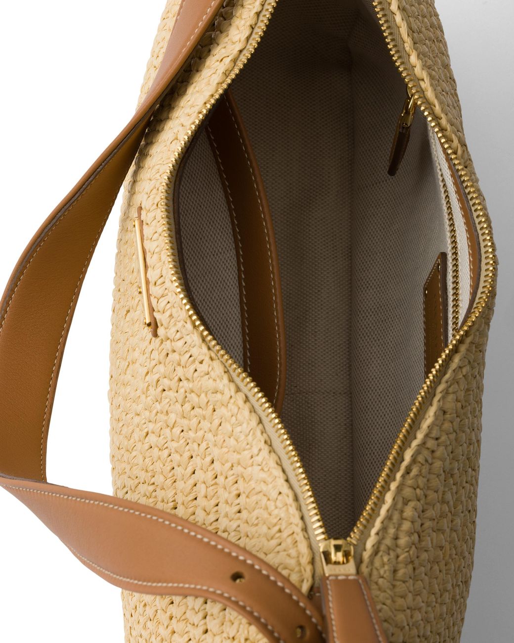 Prada Natural Aimée Large Crochet And Leather Bag