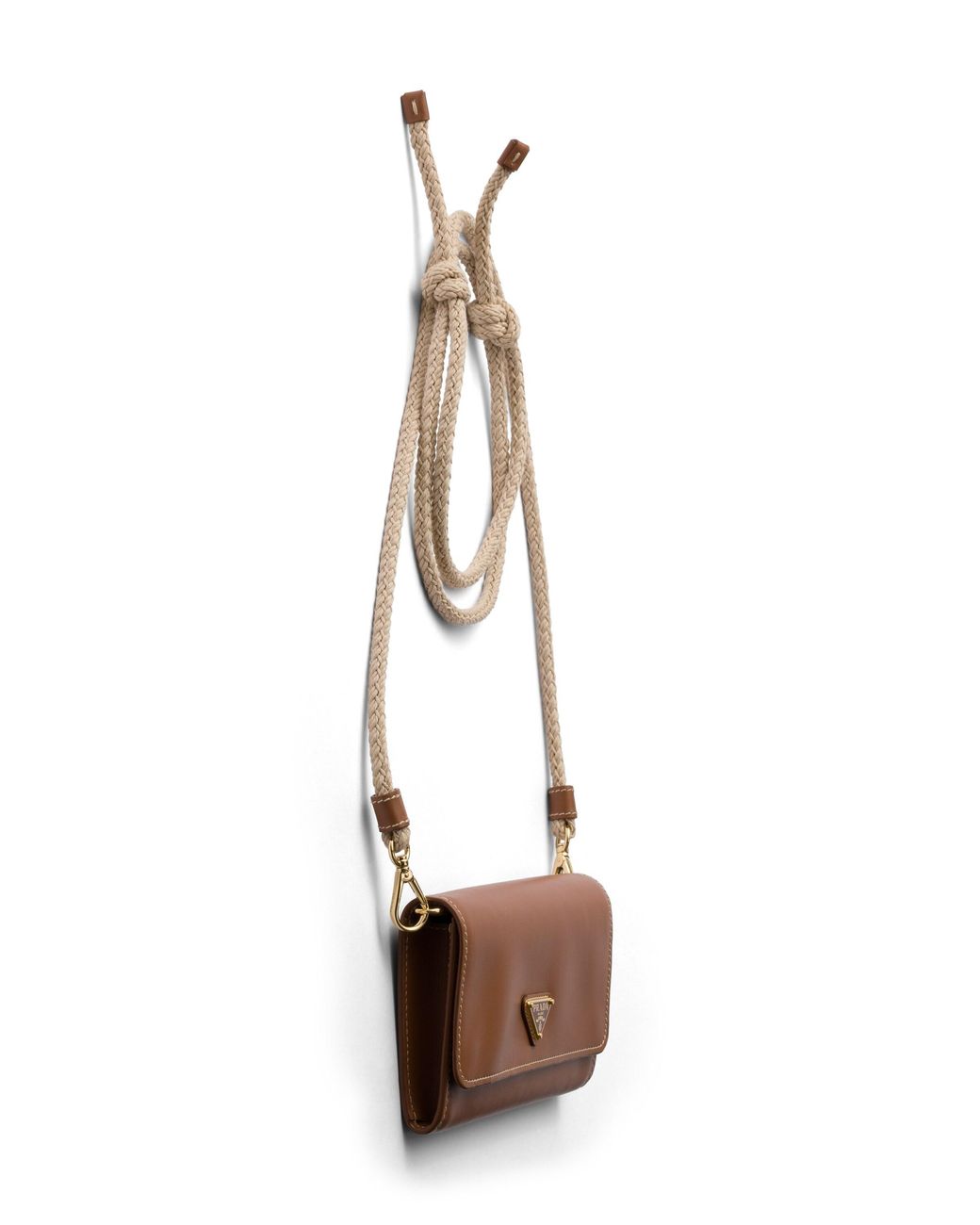 Prada Brown Leather Wallet With Shoulder Strap, Cognac