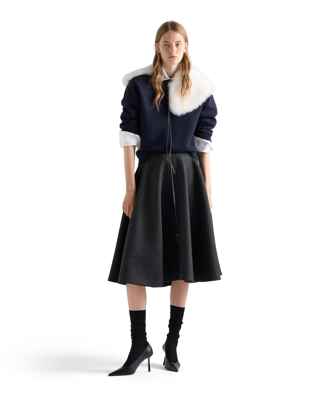Prada Blue Embroidered Poplin Shirt