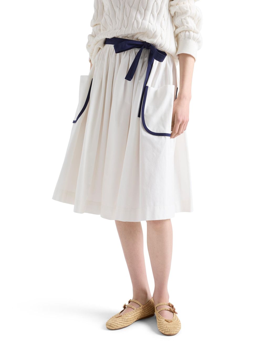 Prada White Slubbed Toile Skirt