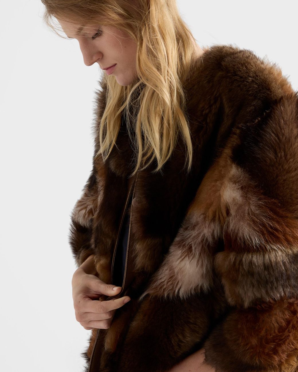 Prada Brown Patchwork Shearling Coat