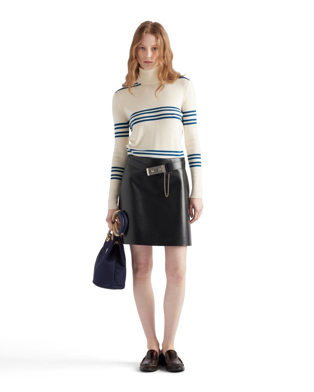 Jersey De Cuello Alto En Lana A Rayas Prada de color White